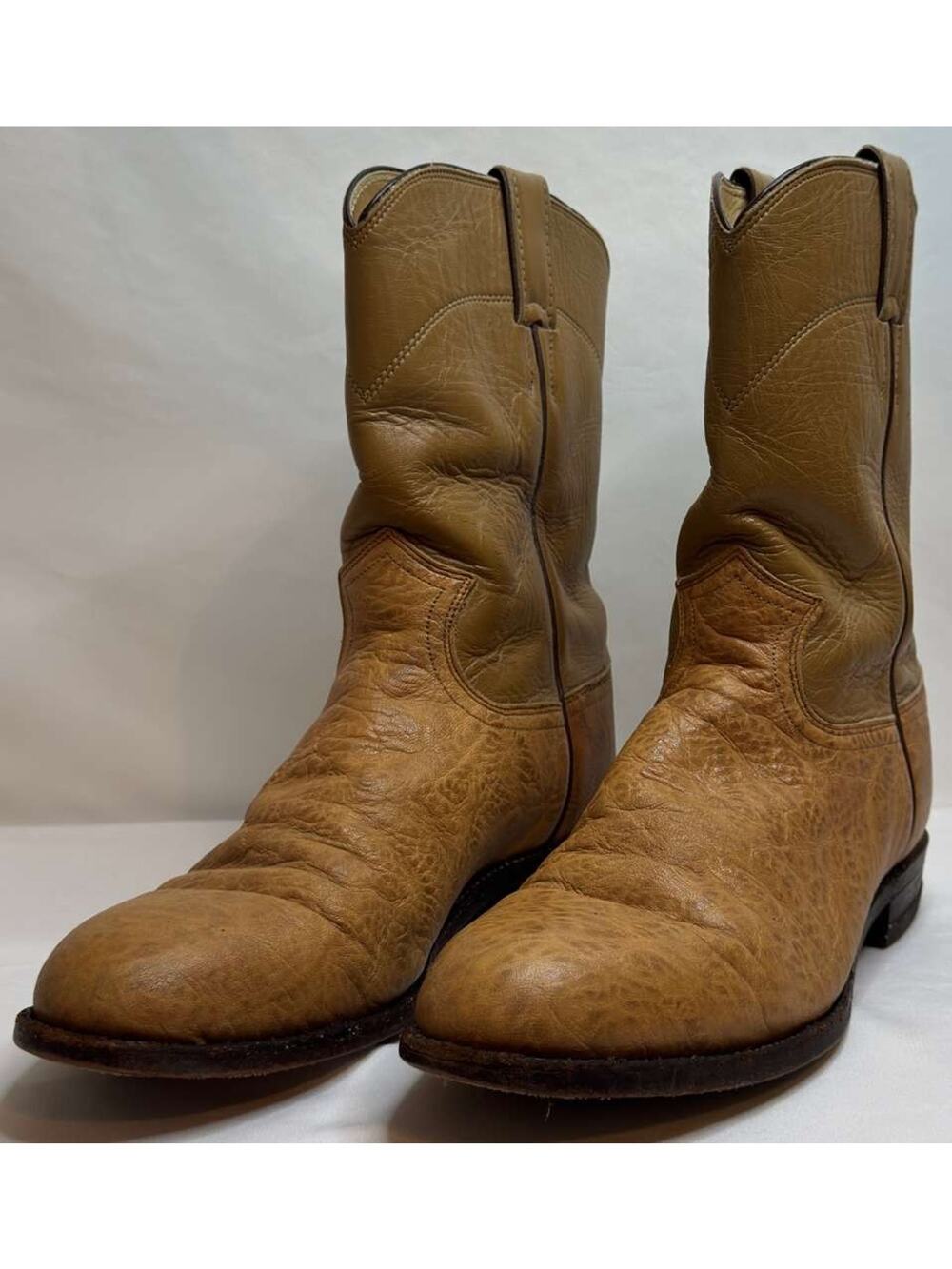 Vintage Justin 3450 Cowboy Boots Mens 8.5 D USA Made Tan Leather Western Ranch